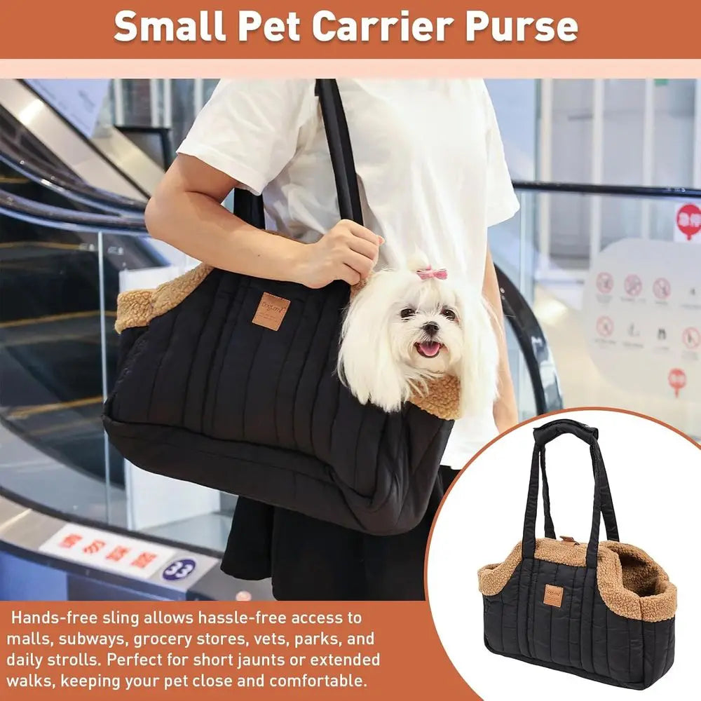 Winter Fleece Small Dog Carrier Purse with Harness Clip Chronoscape