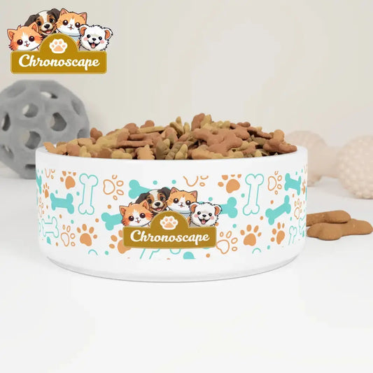 Chronoescape Pet Bowl — Cute Paw & Bone Dog Food Dish 16oz Pets