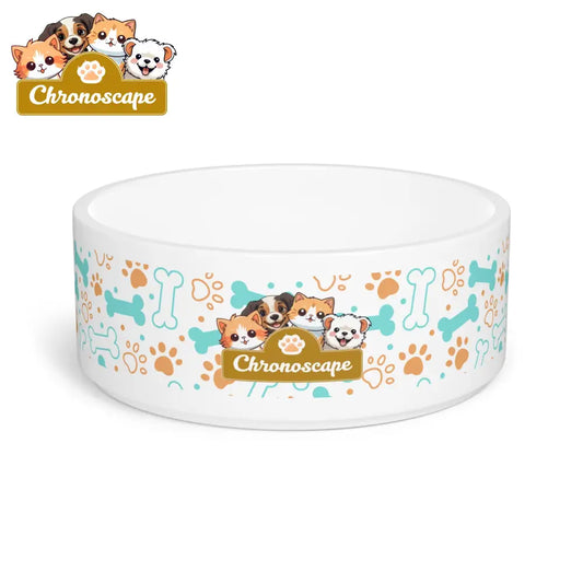 Chronoescape Pet Bowl — Cute Paw & Bone Dog Food Dish 16oz Pets