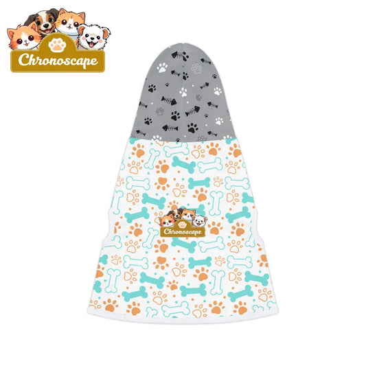 Pet Hoodie - Cute Bones & Paws Pattern Dog Hoodie with Grey Paw-Print Hood Pets