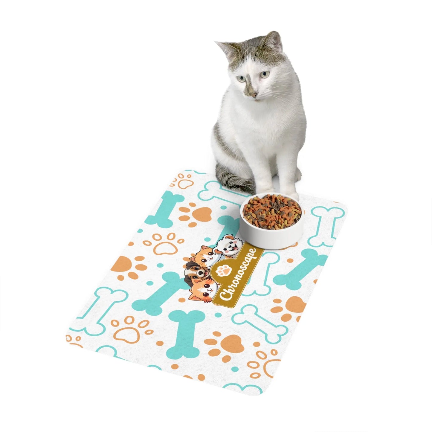 Cute Paw Print Pet Food Mat (12x18) — Waterproof Dog & Cat Feeding Placemat with Bones Design Printify