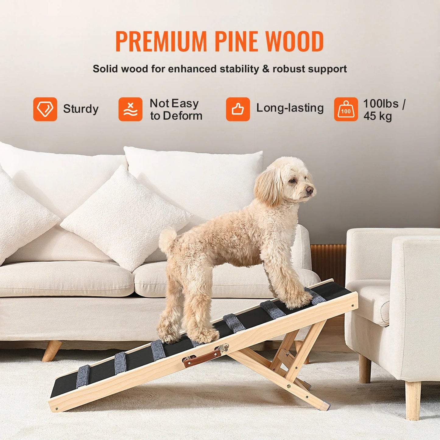 Foldable Adjustable Wooden Dog Ramp with Anti-Slip Surface Chronoscape