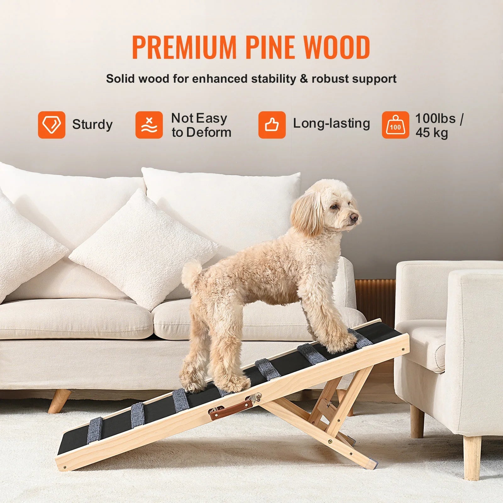 Foldable Adjustable Wooden Dog Ramp with Anti-Slip Surface Chronoscape