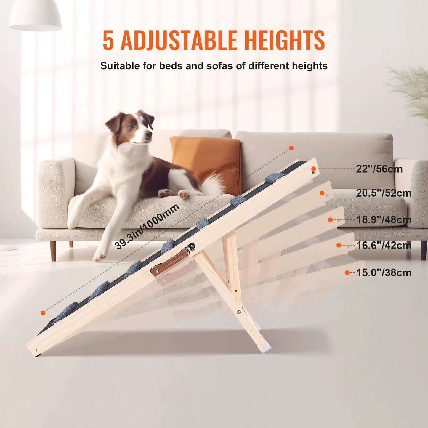 Foldable Adjustable Wooden Dog Ramp with Anti-Slip Surface Chronoscape