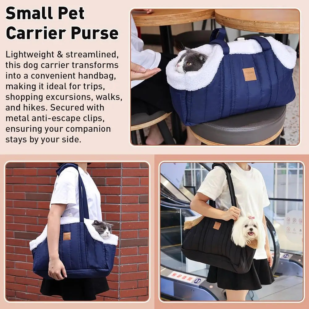 Winter Fleece Small Dog Carrier Purse with Harness Clip Chronoscape