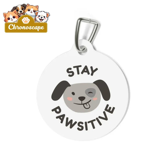Personalized Pet Tag — Cute Cartoon Dogs Name ID Tag (e.g. Chronoscape / “Stay Pawsitive”) 1’’ Pets