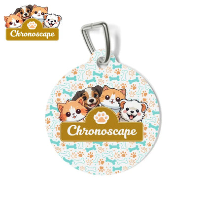Personalized Pet Tag — Cute Cartoon Dogs Name ID Tag (e.g. Chronoscape / “Stay Pawsitive”) 1’’ Pets