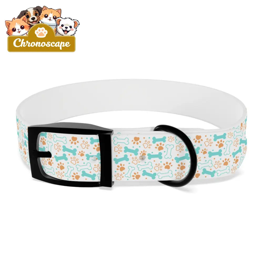 Pet Collar — Cute Paw & Bone Pattern Adjustable Dog Collar (Blue & Tan) M / Black Onyx / TPU Pets