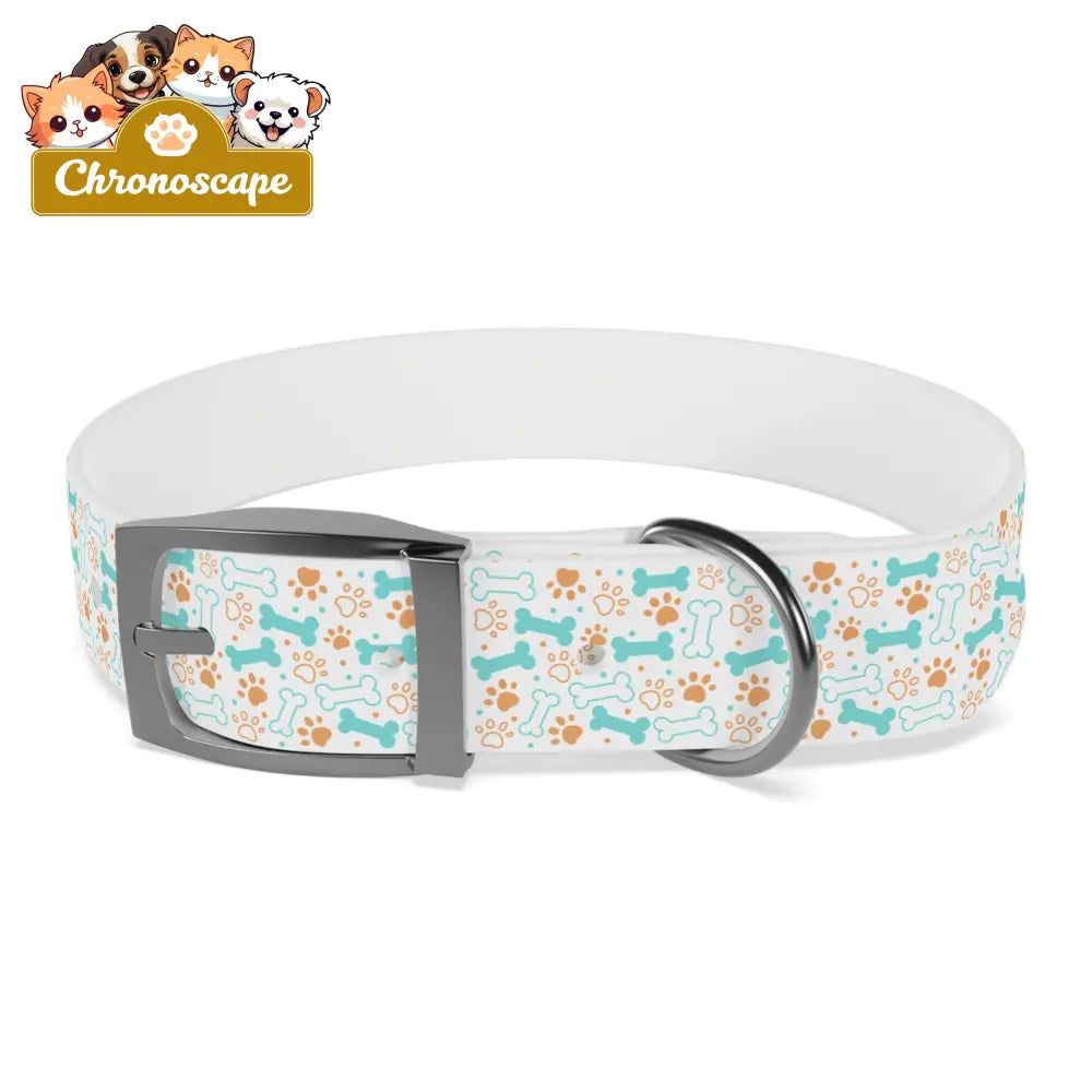 Pet Collar — Cute Paw & Bone Pattern Adjustable Dog Collar (Blue & Tan) M / Gun Metal / TPU Pets