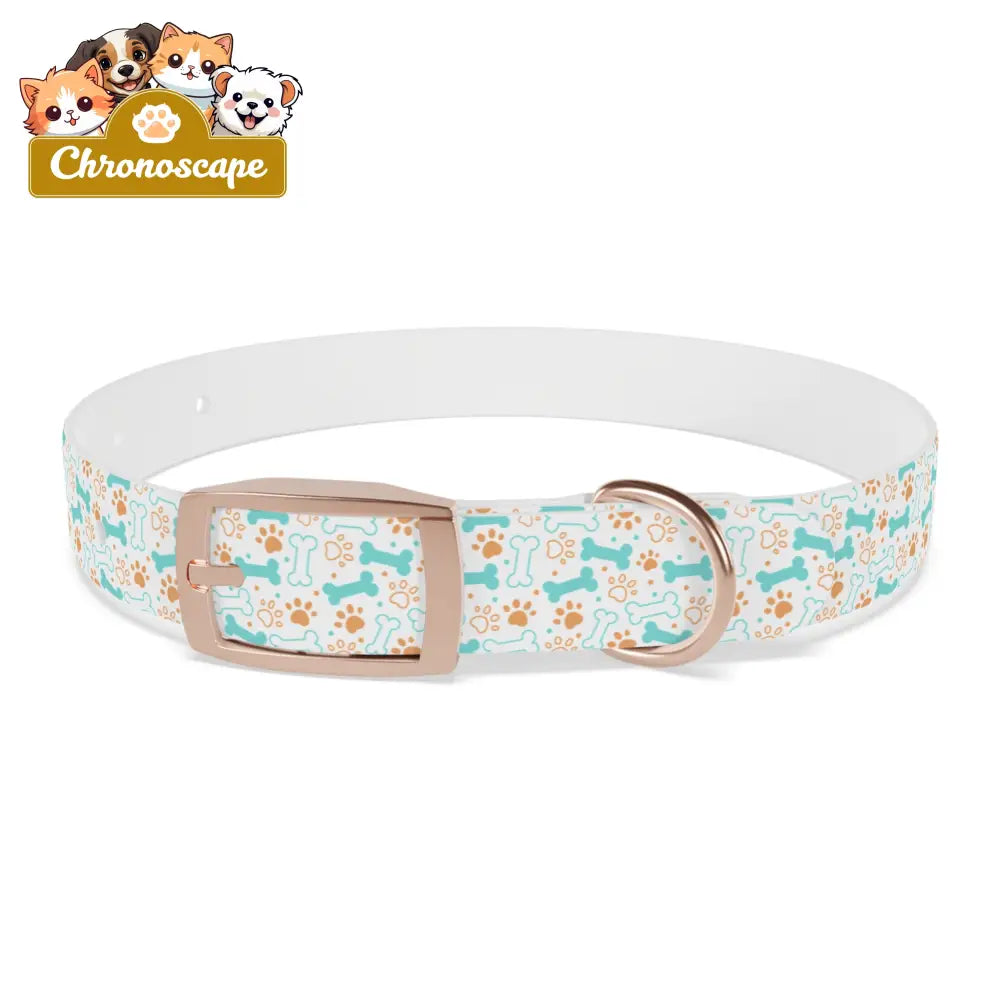 Pet Collar — Cute Paw & Bone Pattern Adjustable Dog Collar (Blue & Tan) Pets