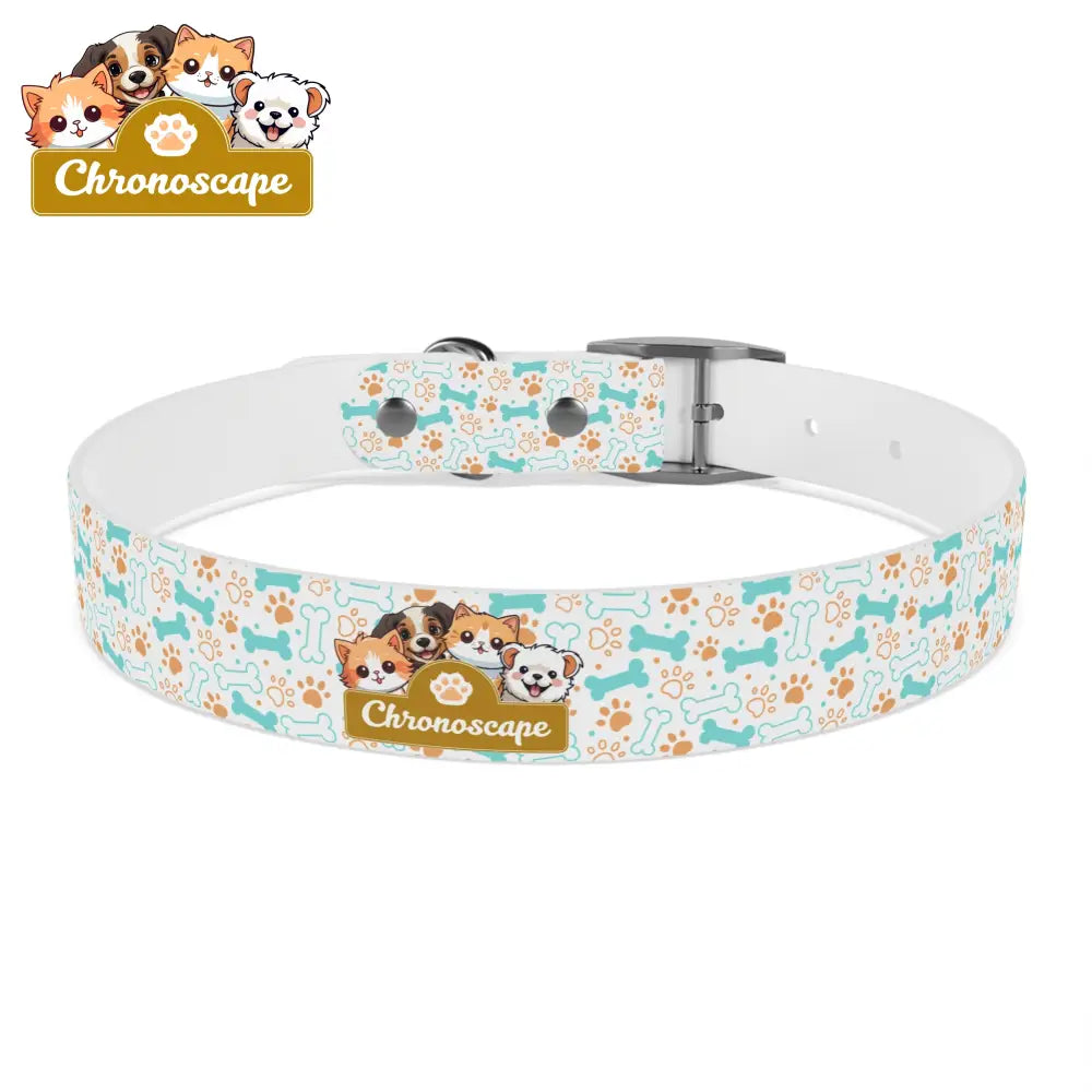 Pet Collar — Cute Paw & Bone Pattern Adjustable Dog Collar (Blue & Tan) Pets