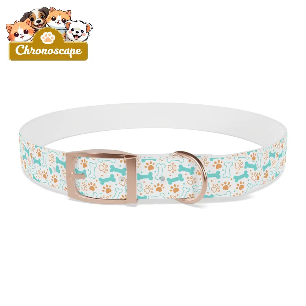 Pet Collar — Cute Paw & Bone Pattern Adjustable Dog Collar (Blue & Tan) Pets