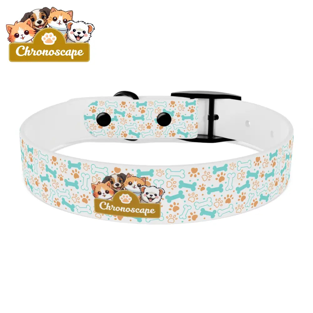 Pet Collar — Cute Paw & Bone Pattern Adjustable Dog Collar (Blue & Tan) Pets