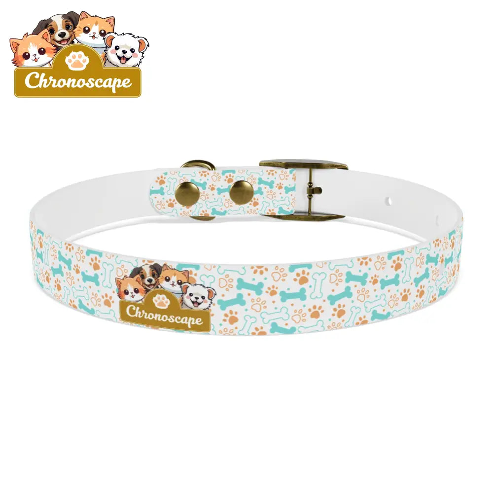Pet Collar — Cute Paw & Bone Pattern Adjustable Dog Collar (Blue & Tan) Pets
