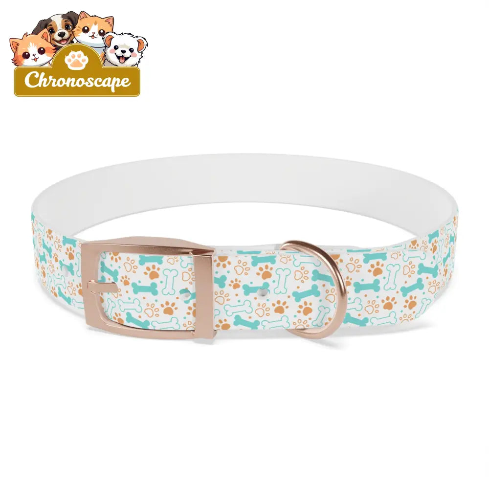 Pet Collar — Cute Paw & Bone Pattern Adjustable Dog Collar (Blue & Tan) Pets