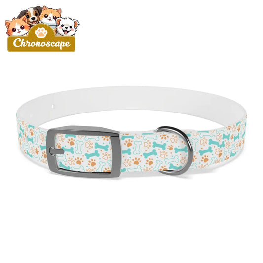 Pet Collar — Cute Paw & Bone Pattern Adjustable Dog Collar (Blue & Tan) S / Gun Metal / TPU Pets