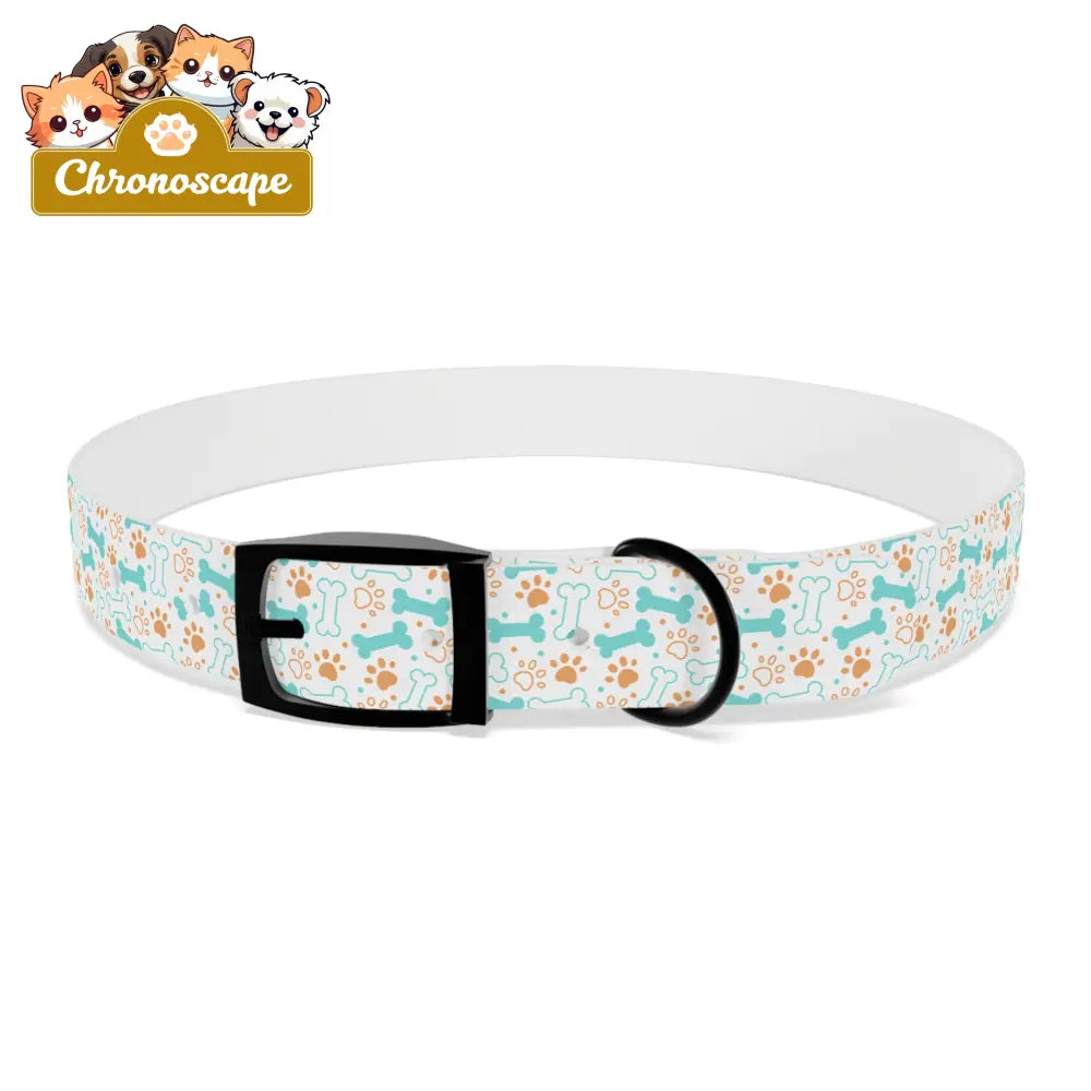 Pet Collar — Cute Paw & Bone Pattern Adjustable Dog Collar (Blue & Tan) XL / Black Onyx / TPU Pets