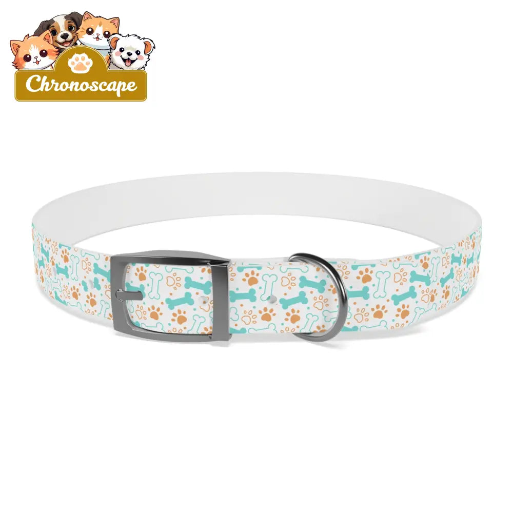 Pet Collar — Cute Paw & Bone Pattern Adjustable Dog Collar (Blue & Tan) XL / Gun Metal / TPU Pets