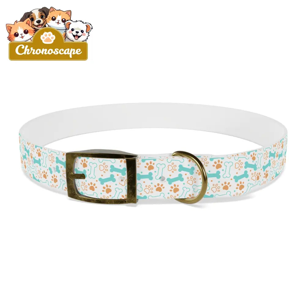 Pet Collar — Cute Paw & Bone Pattern Adjustable Dog Collar (Blue & Tan) XL / Vintage Brass / TPU Pets