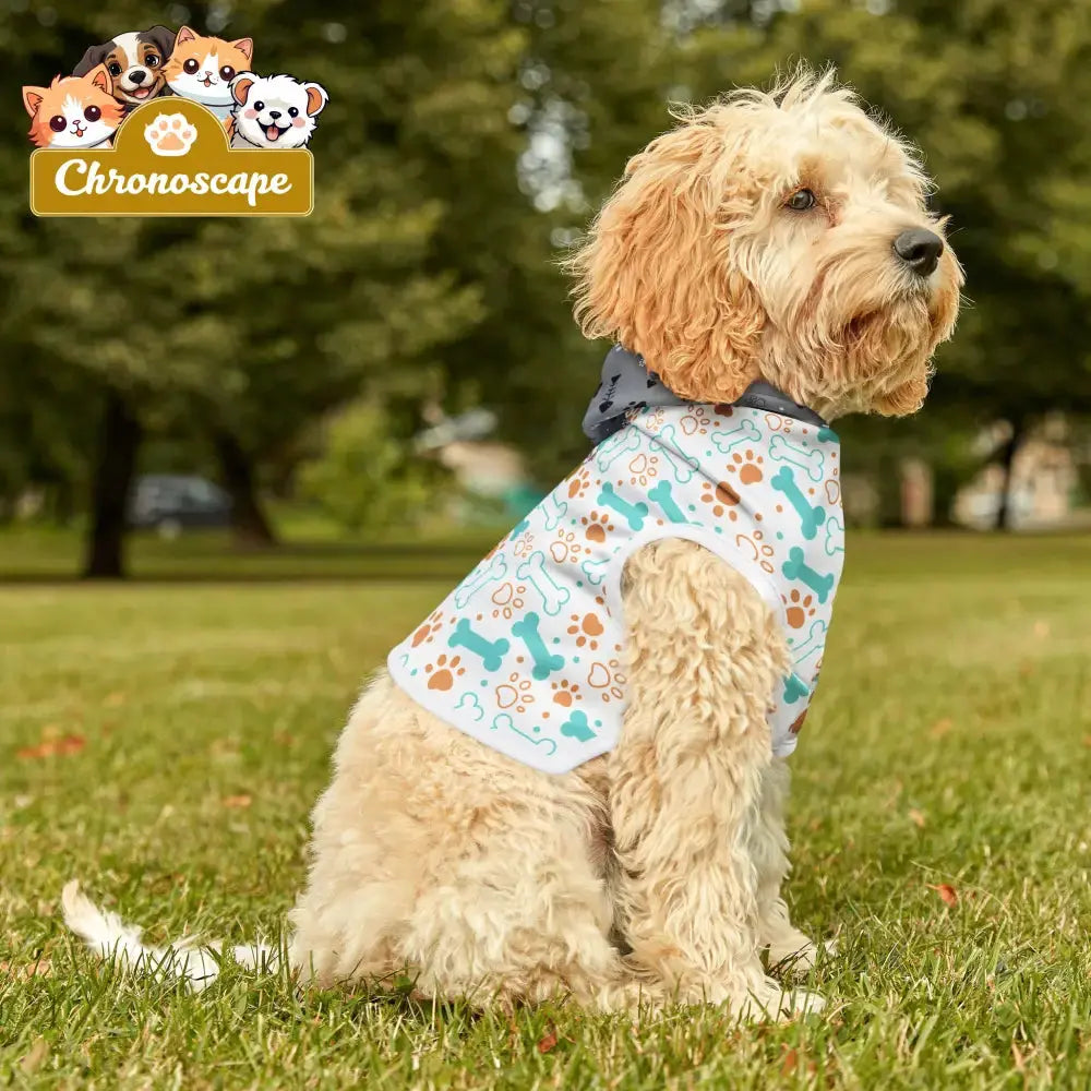 Pet Hoodie - Cute Bones & Paws Pattern Dog Hoodie with Grey Paw-Print Hood Pets