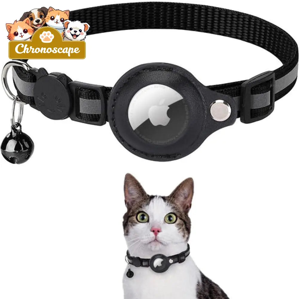 Reflective Airtag Case Collar for Cats and Dogs Neck 22-32cm / Black Leashes Collars & Petwear