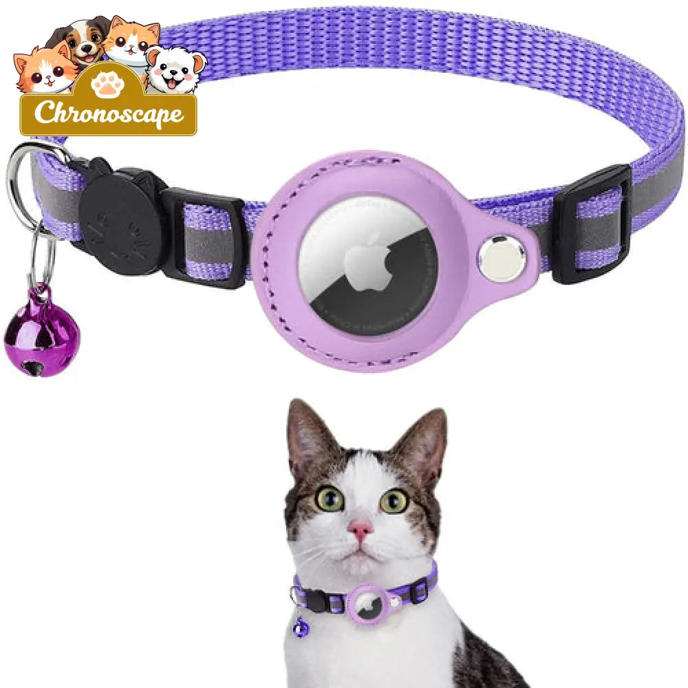 Reflective Airtag Case Collar for Cats and Dogs Neck 22-32cm / Purple Leashes Collars & Petwear