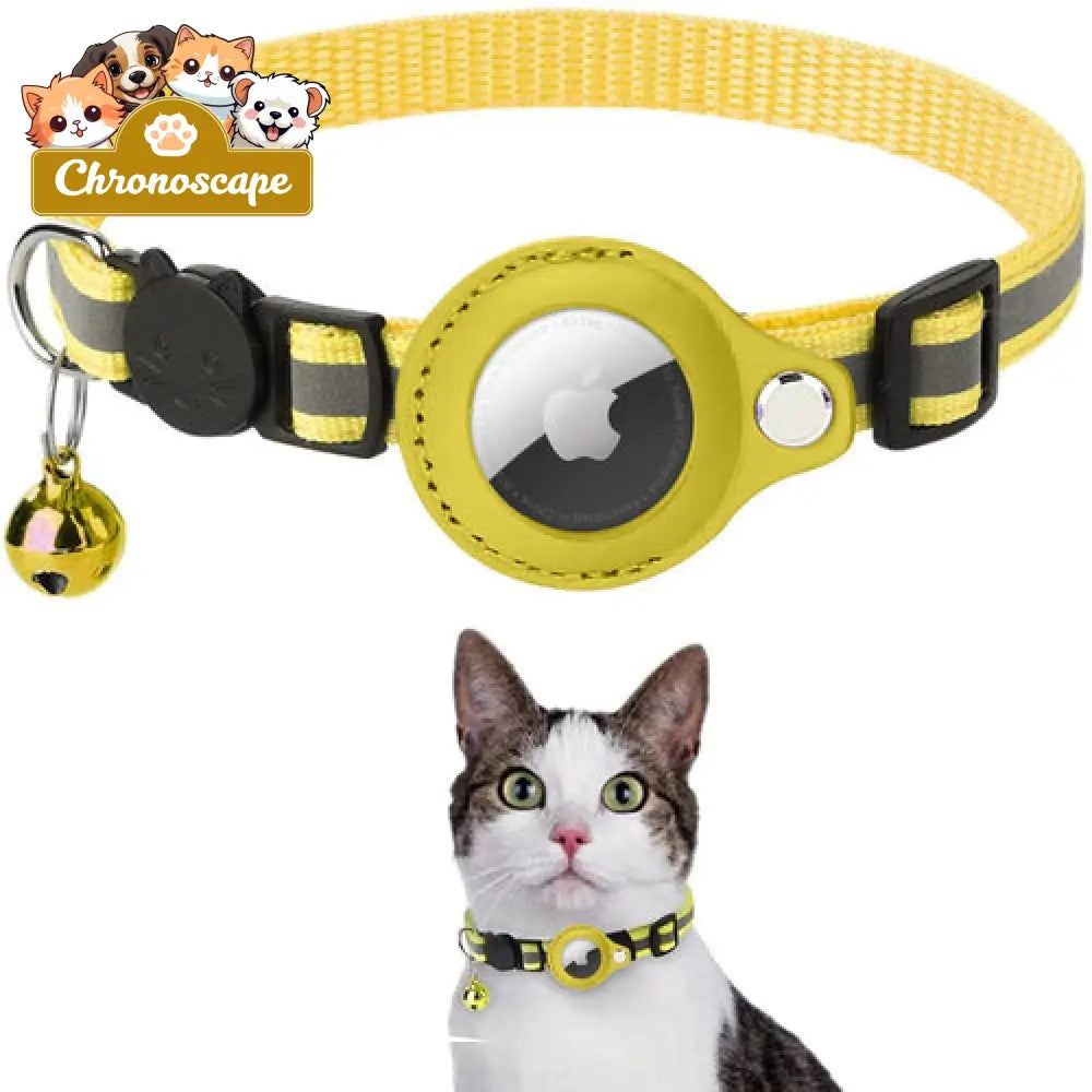 Reflective Airtag Case Collar for Cats and Dogs Neck 22-32cm / Yellow Leashes Collars & Petwear