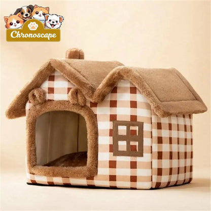 Removable Roof Plush Pet House S / Brown Pets