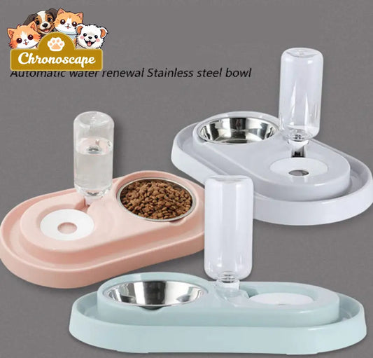 Stainless Steel Pet Bowls with Automatic Water Bottle Pets